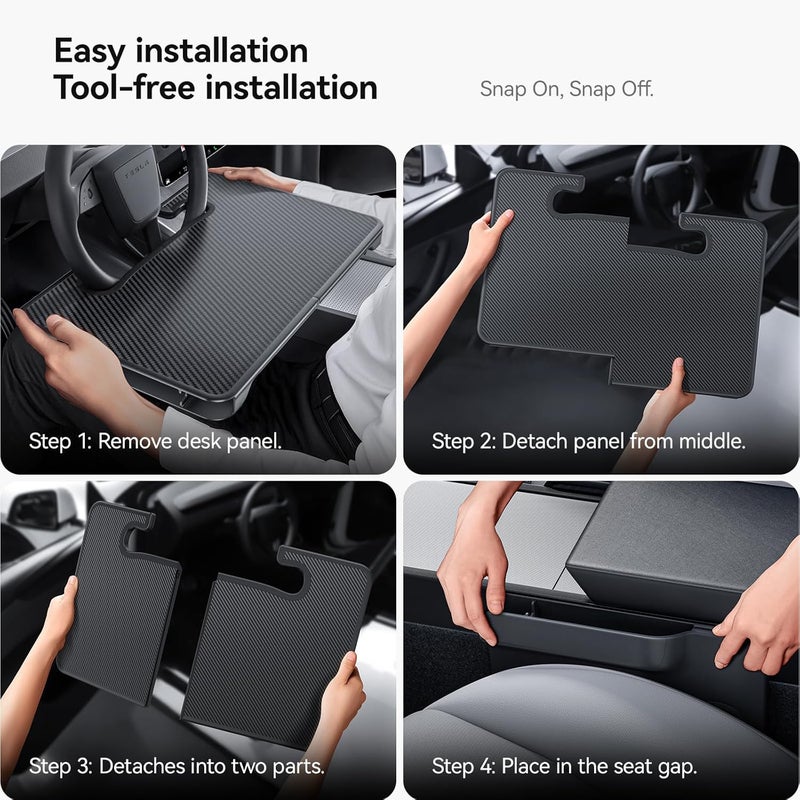 YONZEE 2-in-1 Car Steering Wheel Desk Tray & Car Seat Gap Filler Organizer – Foldable Carbon Fiber Look Table for Laptop, Eating Food, Writing – for Standard Round Steering Wheels - Image 2